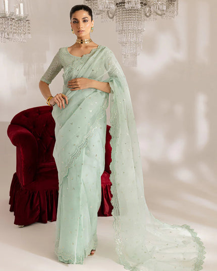 Gulraaz | Mint Embroidered Organza Saree