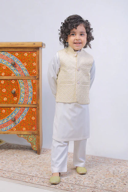 1 Piece | Boys Cream Silk Embroidered Waistcoat