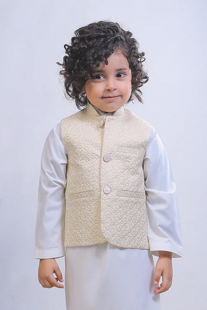 1 Piece | Boys Cream Silk Embroidered Waistcoat