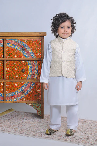 1 Piece | Boys Cream Silk Embroidered Waistcoat