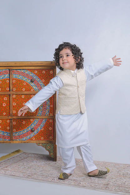 1 Piece | Boys Cream Silk Embroidered Waistcoat