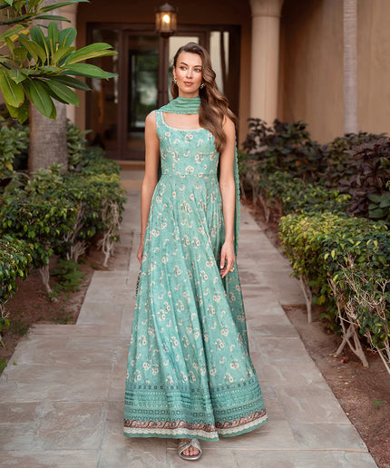 Faiza Saqlain | Printed Embroidered Silk Pishwas
