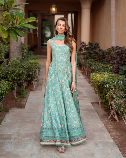 Faiza Saqlain | Printed Embroidered Silk Pishwas