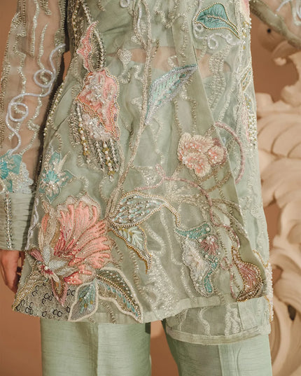 Flora | Sage Green Embroidered & Embellished Co Ord Set
