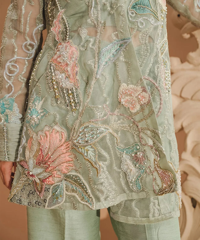 Flora | Sage Green Embroidered & Embellished Co Ord Set