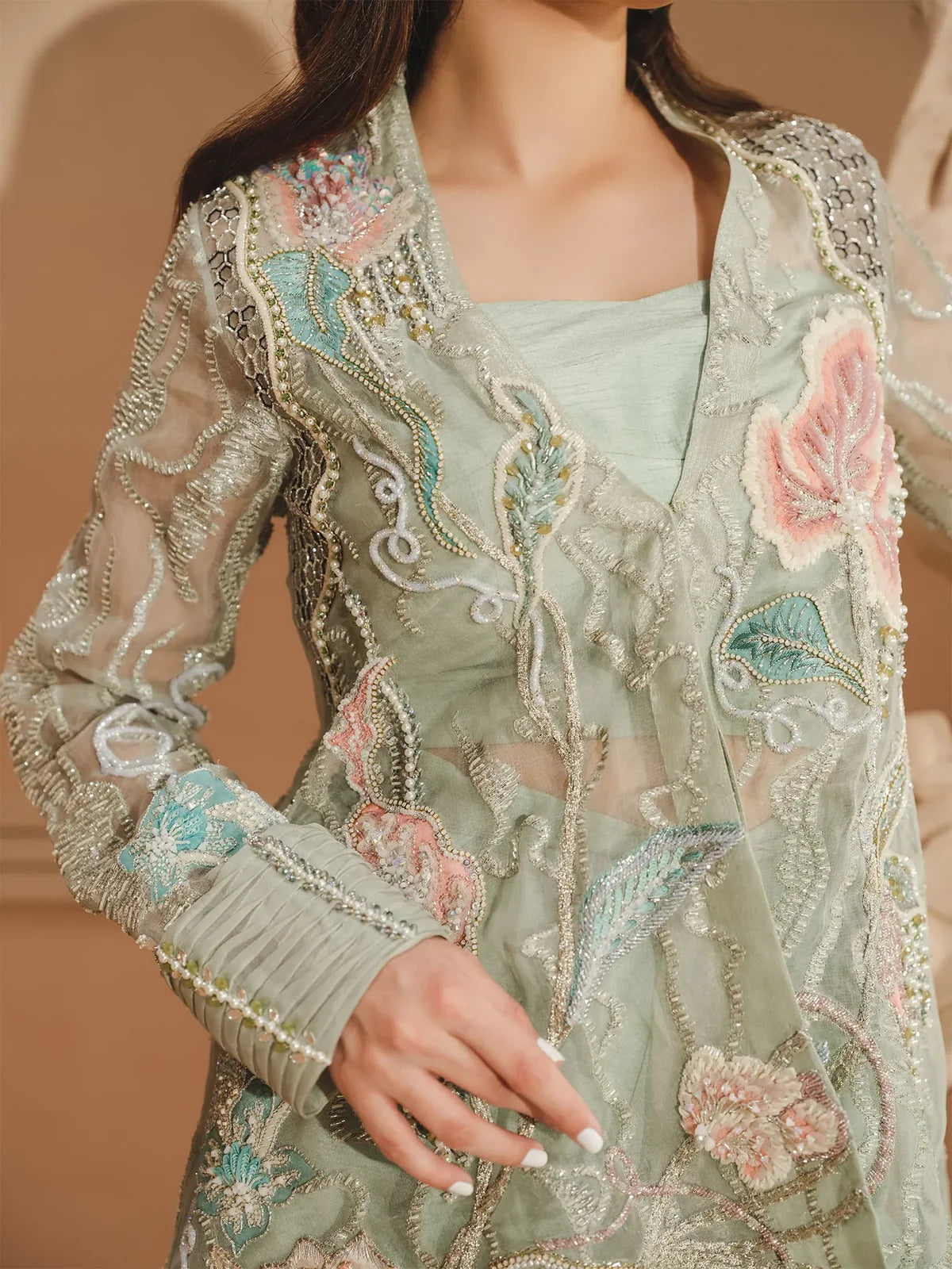 Flora | Sage Green Embroidered & Embellished Co Ord Set