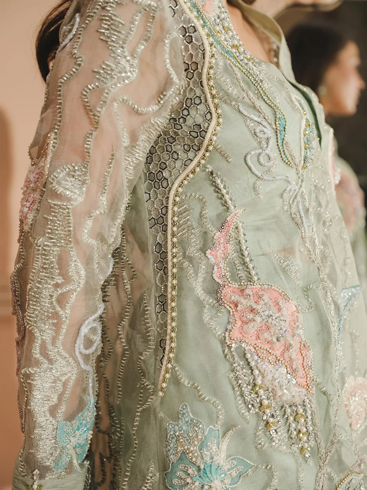 Flora | Sage Green Embroidered & Embellished Co Ord Set