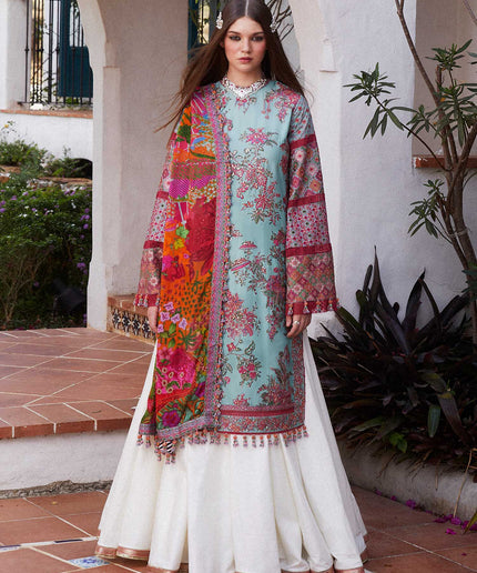 Hussain Rehar | Blue Embroidered Lawn Sharara