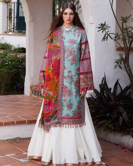 Hussain Rehar | Blue Embroidered Lawn Sharara