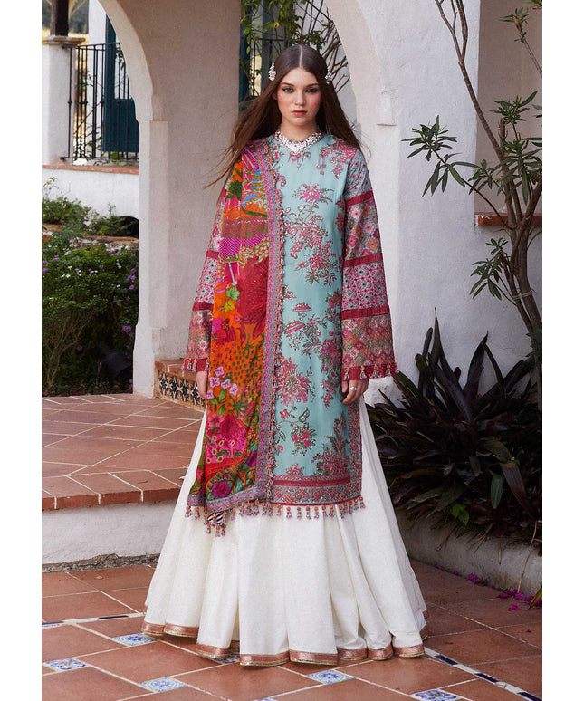 Hussain Rehar | Blue Embroidered Lawn Sharara