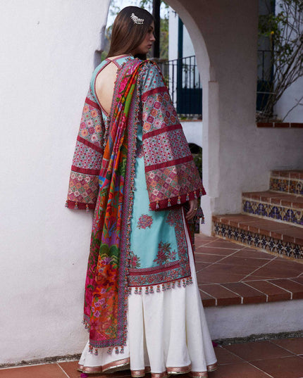 Hussain Rehar | Blue Embroidered Lawn Sharara