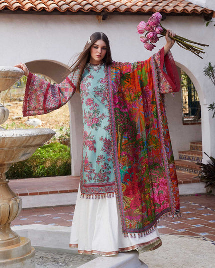 Hussain Rehar | Blue Embroidered Lawn Sharara