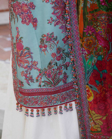 Hussain Rehar | Blue Embroidered Lawn Sharara