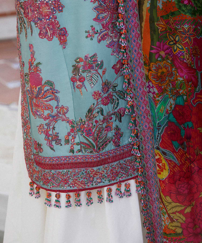 Hussain Rehar | Blue Embroidered Lawn Sharara
