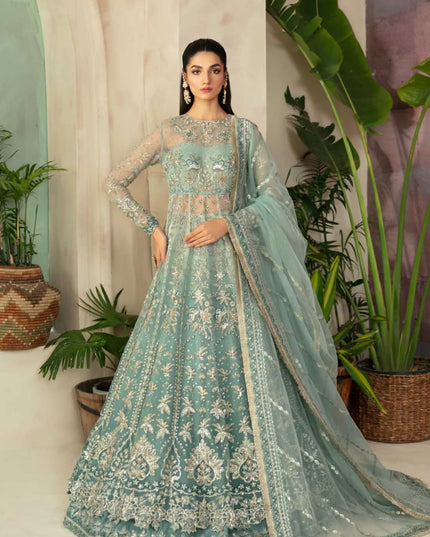 Frostine | Organza Embroidered Hand Embellished Lehenga
