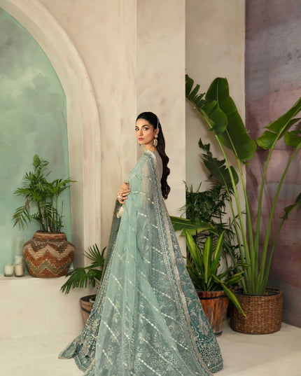 Frostine | Organza Embroidered Hand Embellished Lehenga