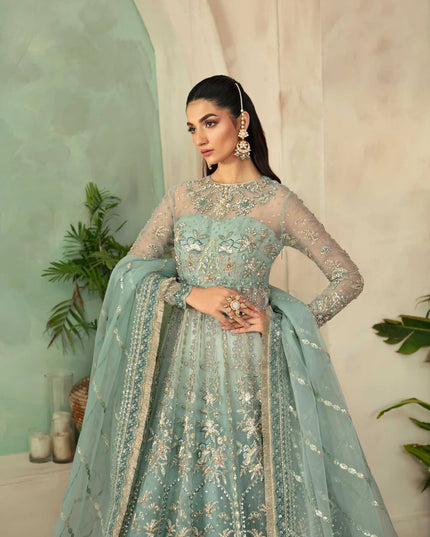Frostine | Organza Embroidered Hand Embellished Lehenga