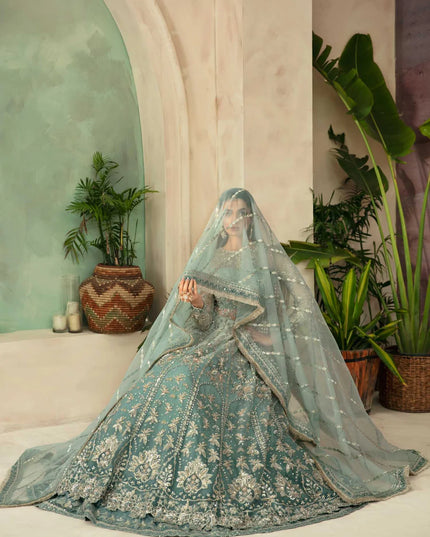 Frostine | Organza Embroidered Hand Embellished Lehenga