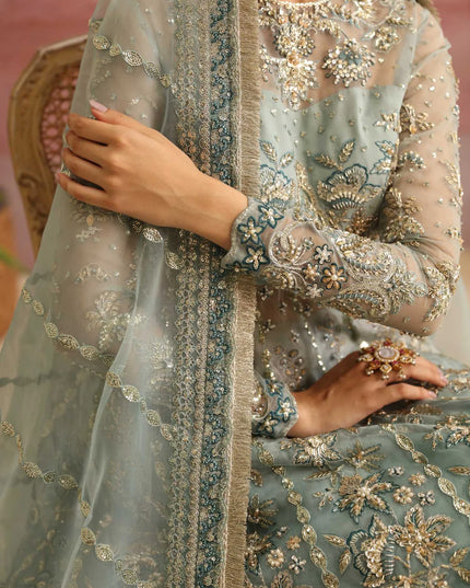 Frostine | Organza Embroidered Hand Embellished Lehenga