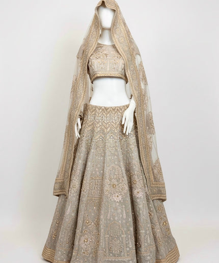 Luxury Silver Grey Bridal Lehenga with Heavy Zardozi Embroidery