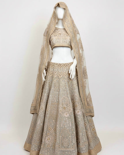 Luxury Silver Grey Bridal Lehenga with Heavy Zardozi Embroidery