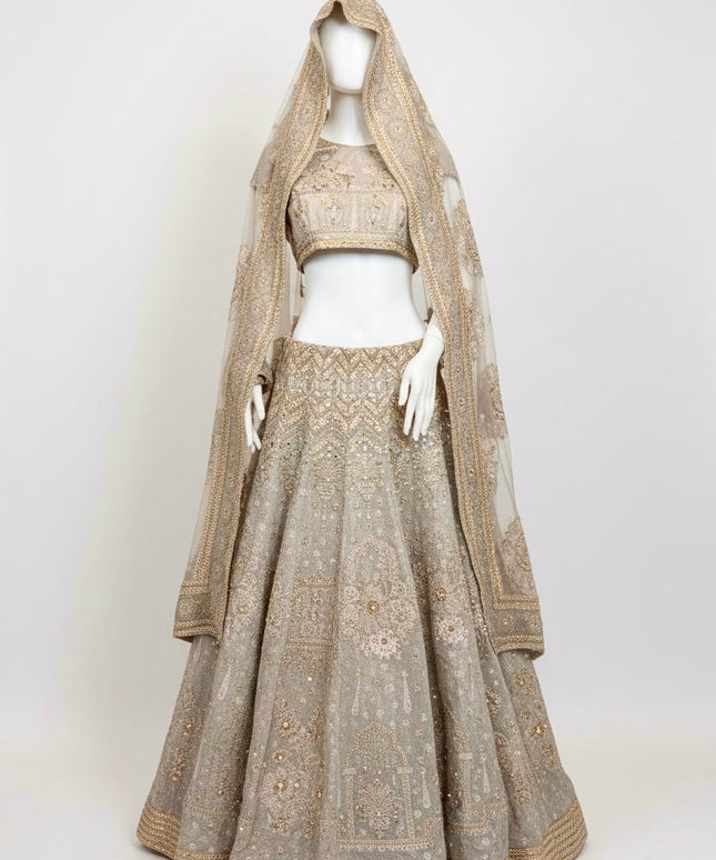 Luxury Silver Grey Bridal Lehenga with Heavy Zardozi Embroidery