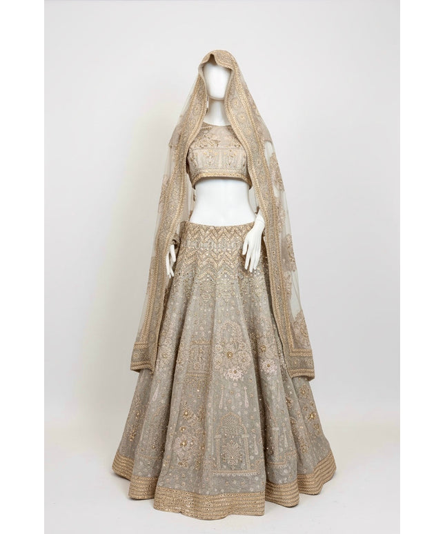 Luxury Silver Grey Bridal Lehenga with Heavy Zardozi Embroidery