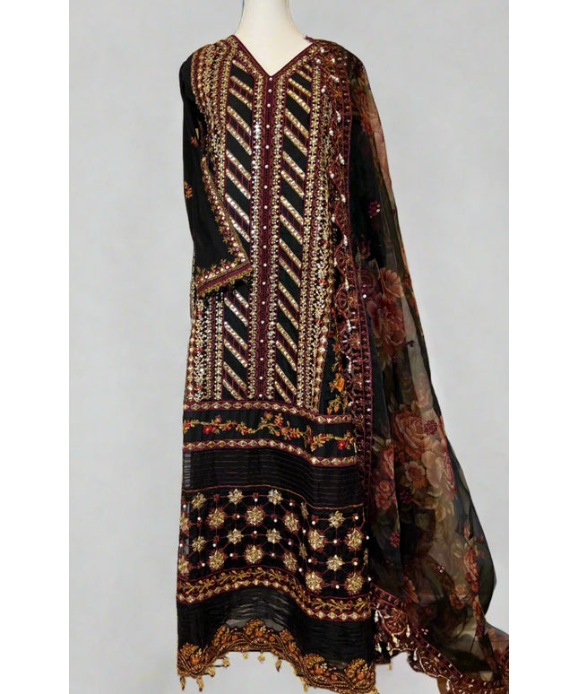 3 Piece | Black Embellished Pishwas Set