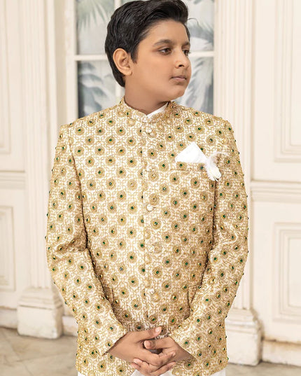 3 Piece | Boys Gold Hand Embroidered Prince Coat Set
