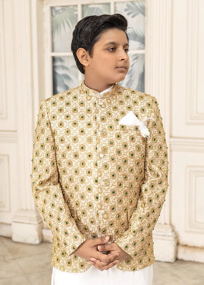 3 Piece | Boys Gold Hand Embroidered Prince Coat Set