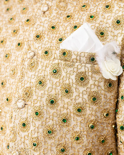 3 Piece | Boys Gold Hand Embroidered Prince Coat Set