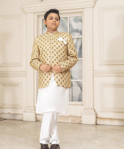 3 Piece | Boys Gold Hand Embroidered Prince Coat Set