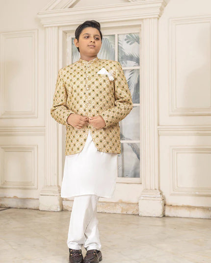 3 Piece | Boys Gold Hand Embroidered Prince Coat Set