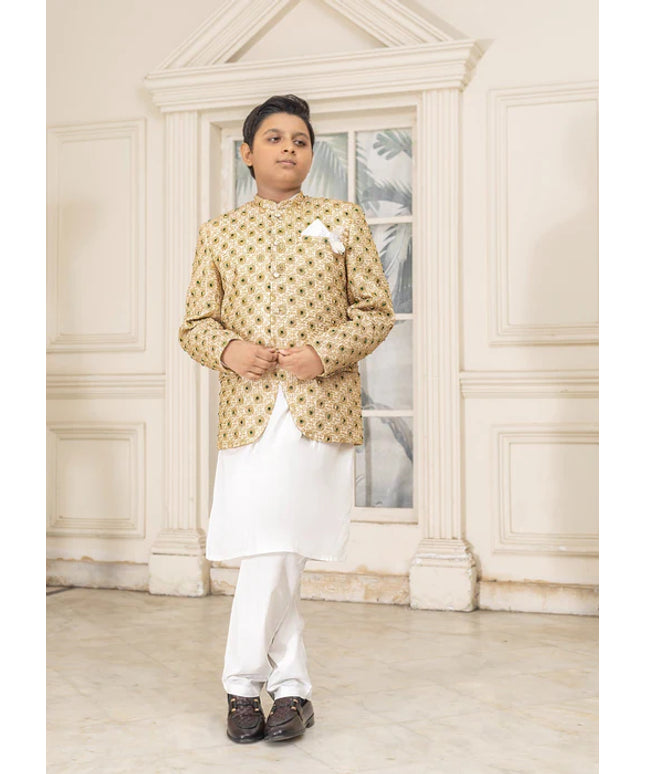 3 Piece | Boys Gold Hand Embroidered Prince Coat Set