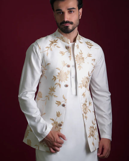 Ghalib Off-White & Gold Embroidered Waistcoat