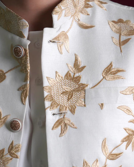 Ghalib Off-White & Gold Embroidered Waistcoat