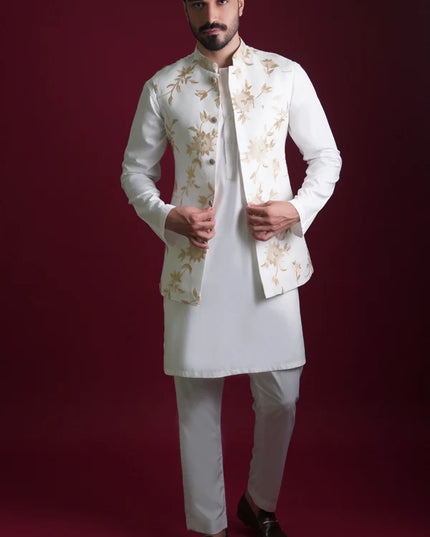 Ghalib Off-White & Gold Embroidered Waistcoat