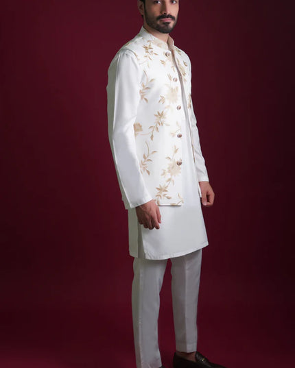 Ghalib Off-White & Gold Embroidered Waistcoat