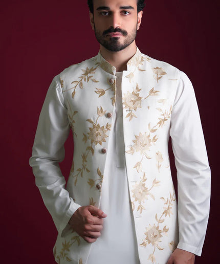 Ghalib Off-White & Gold Embroidered Waistcoat