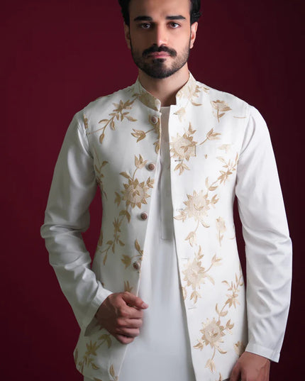 Ghalib Off-White & Gold Embroidered Waistcoat