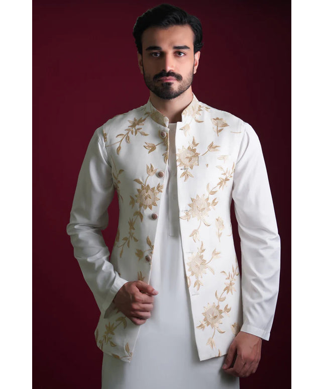 Ghalib Off-White & Gold Embroidered Waistcoat
