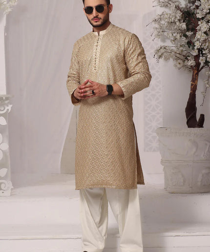 Gold Jamawar Embroidered Kurta Shalwar