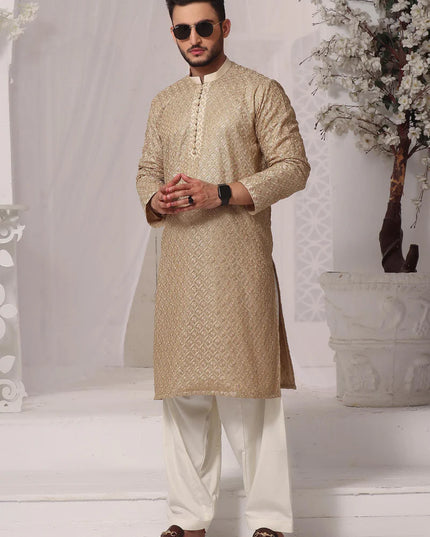 Gold Jamawar Embroidered Kurta Shalwar