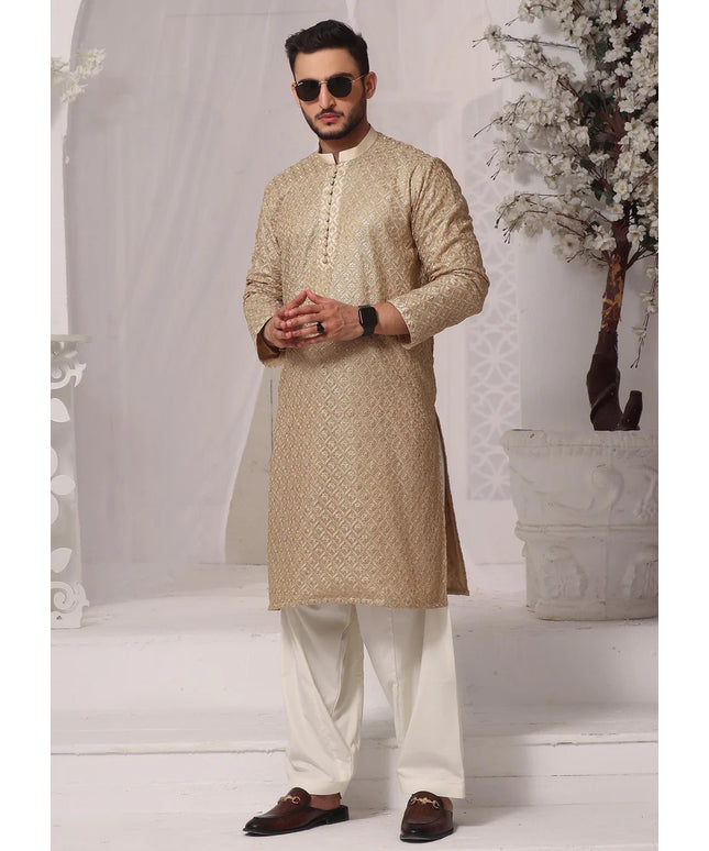Gold Jamawar Embroidered Kurta Shalwar