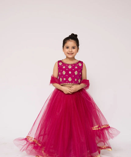 Gulaboo | Girls Raw Silk Net Lehenga Choli