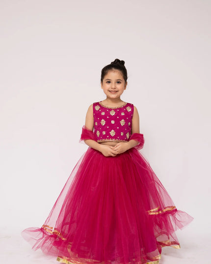 Gulaboo | Girls Raw Silk Net Lehenga Choli