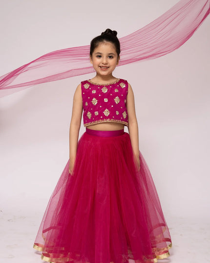 Gulaboo | Girls Raw Silk Net Lehenga Choli