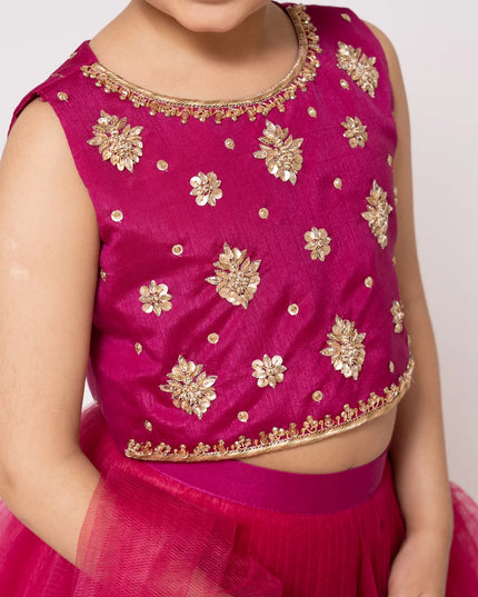Gulaboo | Girls Raw Silk Net Lehenga Choli
