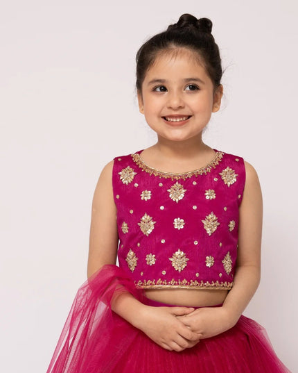 Gulaboo | Girls Raw Silk Net Lehenga Choli
