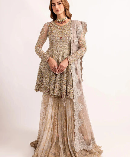Umber | Gold Net Embellished Bridal Gharara